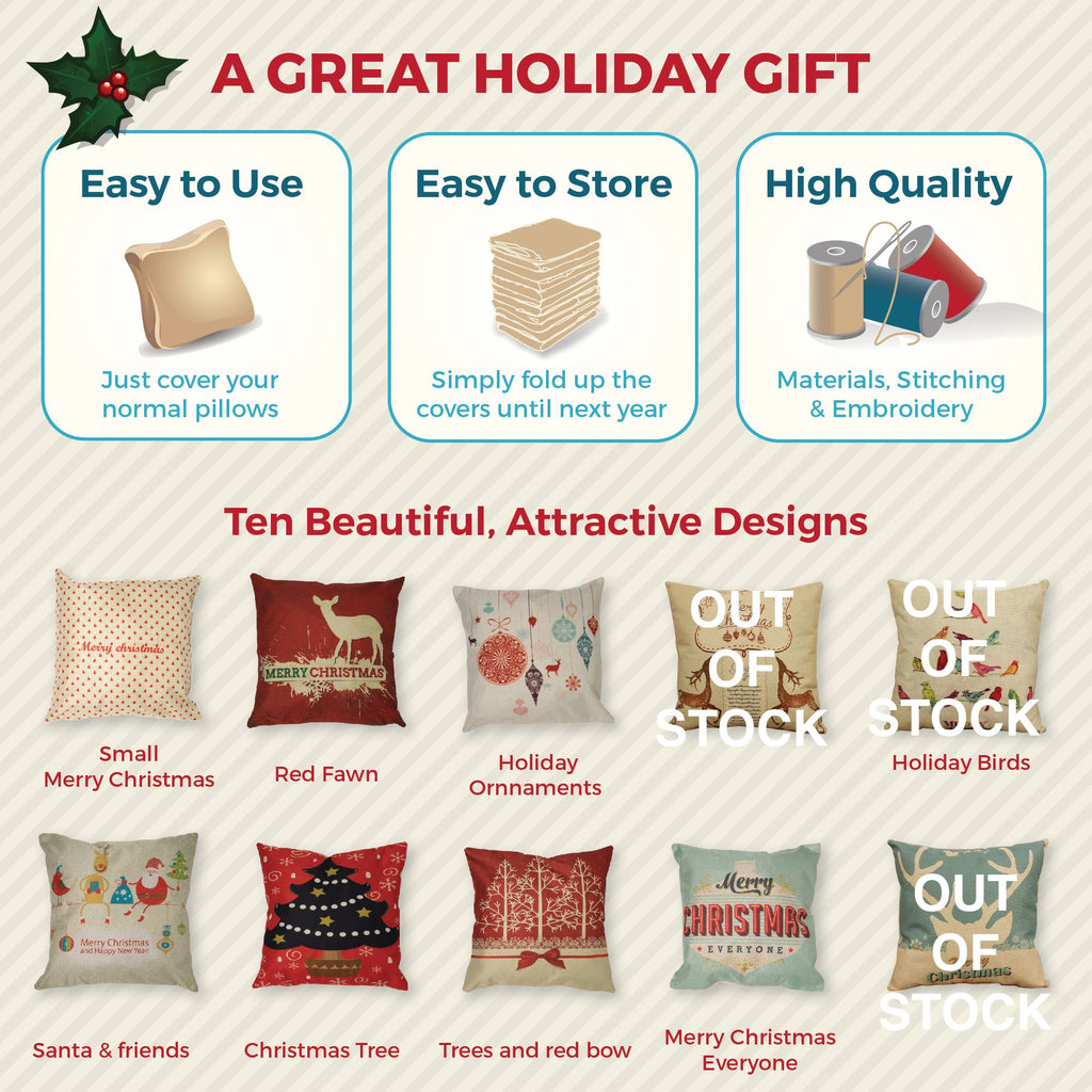 Festive Holiday Pillow Covers in Eight Designs| FREE SHIPPING