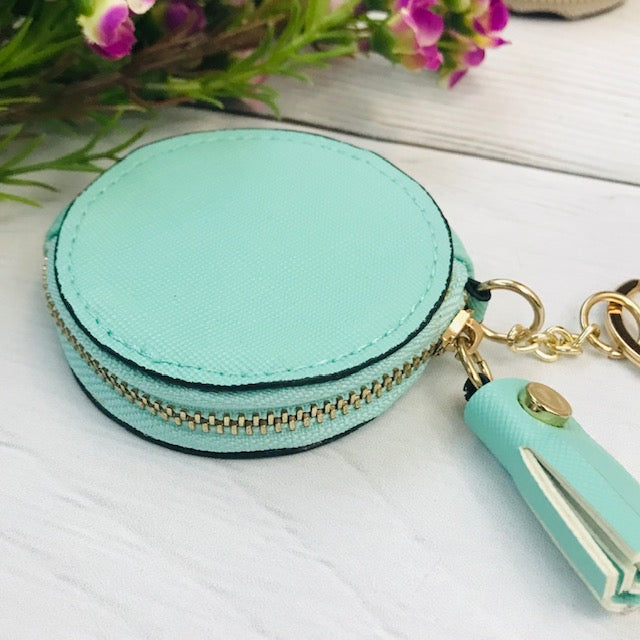 Embellish Embossed Faux Leather Keychain Zipper Pouch with Tassel | FREE SHIPPING
